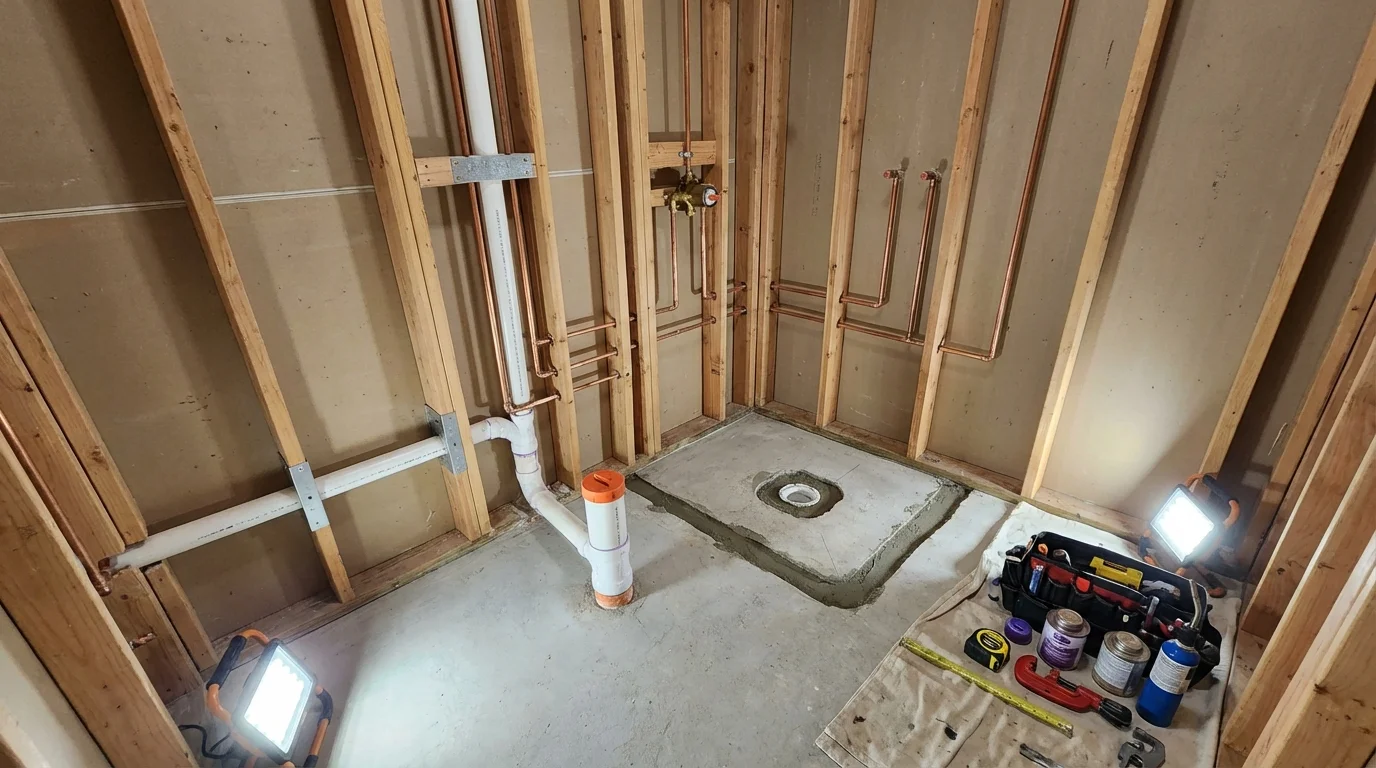 Bathroom rough-in plumbing during remodel by Johns Plumbing LLC in Mount Juliet