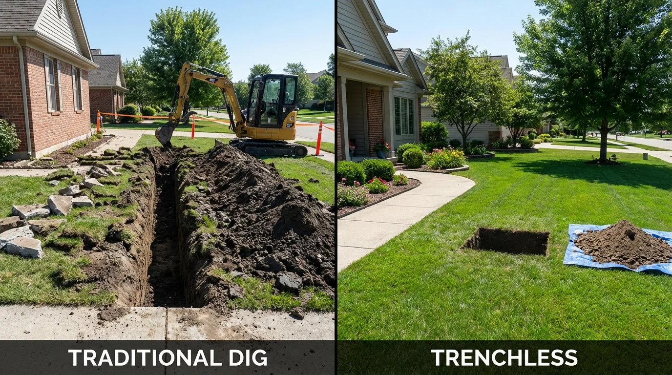Trenchless sewer repair with minimal yard damage versus traditional excavation in Mount Juliet, TN
